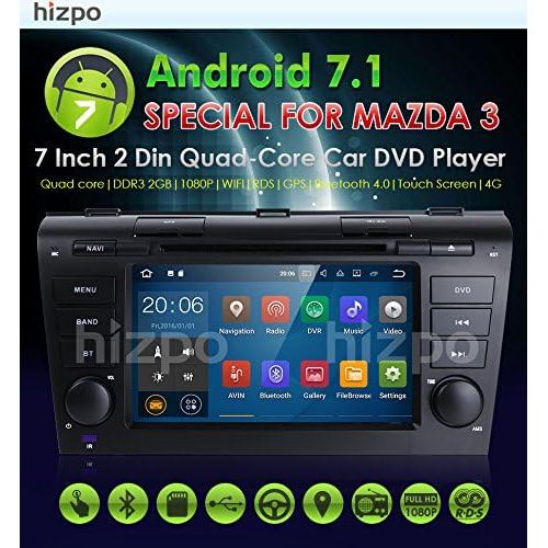  Hizpo Car Audio Radio Stereo Quad-Core 7 Android 7.1 2GB Ram Car DVD CD Player GPS Navigation Special for Mazda 3 2004,2005,2006,2007,2008 and 2009