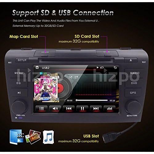  Hizpo hizpo 7 inch Double Din In Dash HD Touch Screen Car DVD Player GPS Navigation Stereo for Mazda 3 2004-2009 Support BluetoothSDiPodUSBFMAM Radio RDS3G1080PSWC