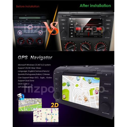  Hizpo hizpo 7 inch Double Din In Dash HD Touch Screen Car DVD Player GPS Navigation Stereo for Mazda 3 2004-2009 Support BluetoothSDiPodUSBFMAM Radio RDS3G1080PSWC