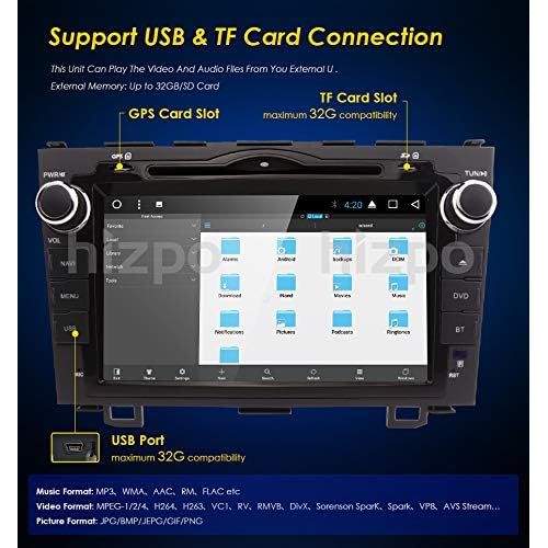  Hizpo WiFi Android Car DVD Player for Honda CRV CR-V Octa-Core 8 Inch 2GB RAM + 32GB ROM Double Din 2007-2011 with Can-Bus,Bluetooth,GPS,RDS,Radio