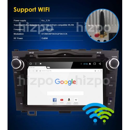  Hizpo WiFi Android Car DVD Player for Honda CRV CR-V Octa-Core 8 Inch 2GB RAM + 32GB ROM Double Din 2007-2011 with Can-Bus,Bluetooth,GPS,RDS,Radio