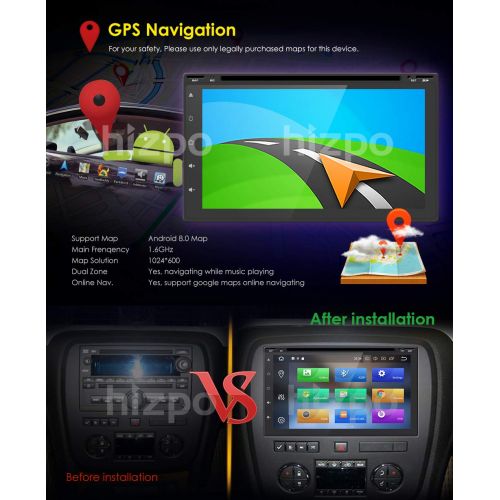  Hizpo 7 Inch Android 8.0 Octa Core 4G RAM 32G ROM HD Digital Multi-Touch IPS Screen Car Stereo DVD Player GPS Navigation Radio OBD2 WiFi DVR TPMS Double 2 Din