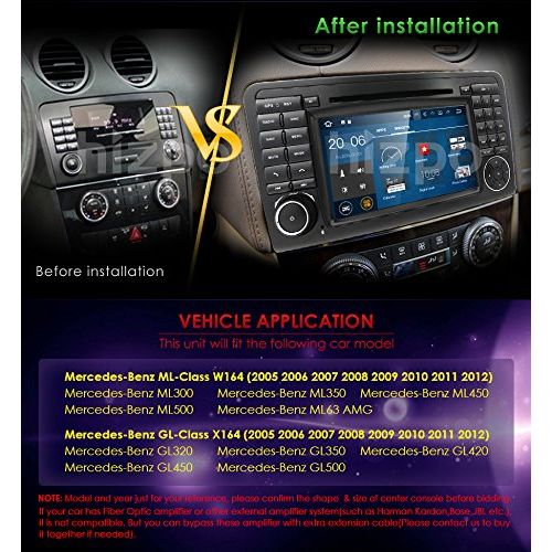  Hizpo Android 8.1 Quad Core Car in Dash Radio for Mercedes Benz ML Class W164 2005-2012 & ML300 & ML350 & ML450 & ML500 DVD Player GPS Navigation 7 Car PC Stereo Head Unit