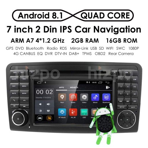  Hizpo Android 8.1 Quad Core Car in Dash Radio for Mercedes Benz ML Class W164 2005-2012 & ML300 & ML350 & ML450 & ML500 DVD Player GPS Navigation 7 Car PC Stereo Head Unit