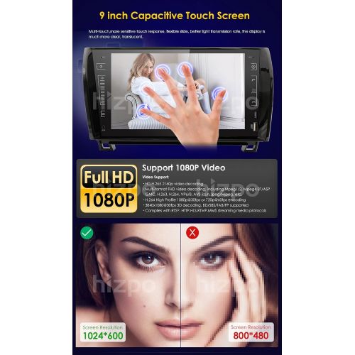  Hizpo in Dash Android 8.1 Double Din 9 Inch Capacitive Touch Screen Car Stereo Video Receiver Player GPS Navigation Bluetooth Toyota Tundra Sequoia Multi-Media 7 Color Button Illuminatio