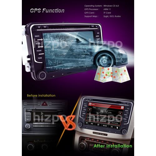  Hizpo HD 7 Inch Double Din Car Stereo GPS DVD Navi for VW Golf Polo Passat Tiguan Jetta EOS+US Map+Camera Capacitive Screen