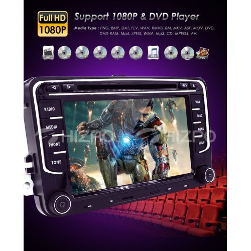  Hizpo HD 7 Inch Double Din Car Stereo GPS DVD Navi for VW Golf Polo Passat Tiguan Jetta EOS+US Map+Camera Capacitive Screen