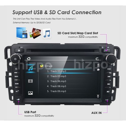  Hizpo Car Stereo DVD Player for GMC Chevy Silverado 1500 2012 GMC Sierra 2011 2010 7 inch Quad Core Double Din in Dash Touchscreen FMAM Radio Receiver Navigation Bluetooth