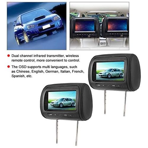  Hlyjoon Car Player Headrest Display 2 Pieces 7 in Wireless Control Adjustable LCD Video USB MP5 Portable/Remote Display Black