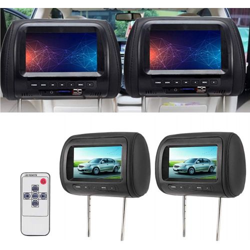  Hlyjoon Car Player Headrest Display 2 Pieces 7 in Wireless Control Adjustable LCD Video USB MP5 Portable/Remote Display Black