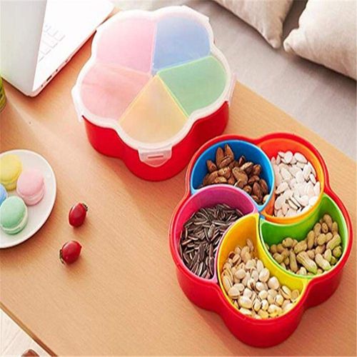  HmJay Creative Party Snacks Serving Tray with Lid, Nut Serving Container, Appetizer Tray with Lid, 5 Compartment Round Plastic Food Storage Lunch Organizer, Divided Snack Plate (Round Sh