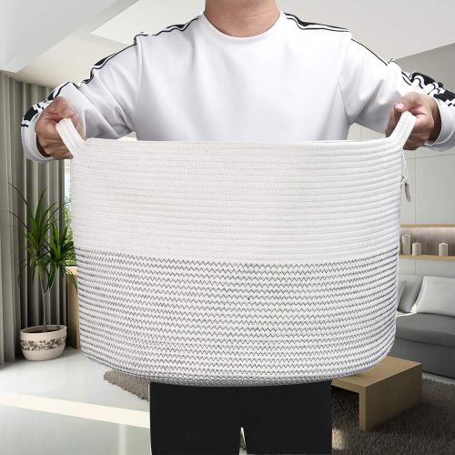  [아마존 핫딜] [아마존핫딜]HmiL-U Large Cotton Rope Basket 21.7 21.7 13.8 Blanket Basket with Handle Nursery Bin Baby Laundry Basket