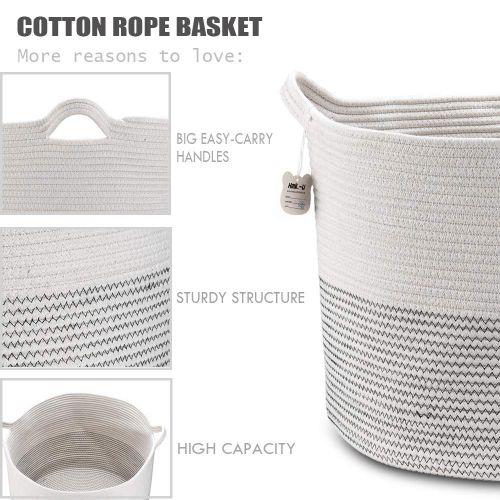  [아마존 핫딜] [아마존핫딜]HmiL-U Large Cotton Rope Basket 21.7 21.7 13.8 Blanket Basket with Handle Nursery Bin Baby Laundry Basket