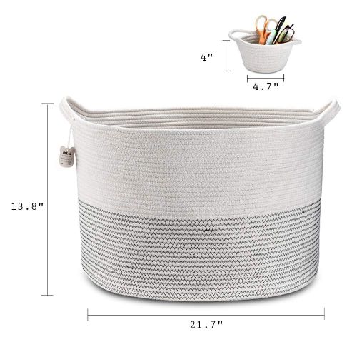  [아마존 핫딜] [아마존핫딜]HmiL-U Large Cotton Rope Basket 21.7 21.7 13.8 Blanket Basket with Handle Nursery Bin Baby Laundry Basket