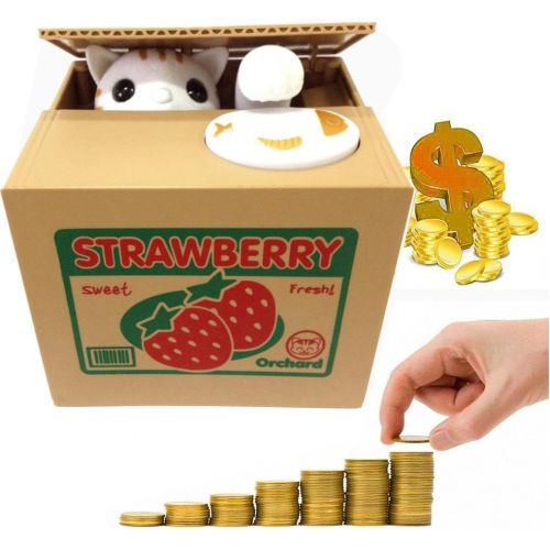  [아마존베스트]HmiL-U Toy Banks Automatic cat Stealing Coins Birthday&Christmas Gifts for Kids (Strawberry-Cat)