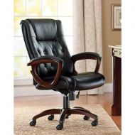 HnG Comfort Leather Office Chair with Pneumatic Gas Lift,Bonded and Soft Leather, Living Room, Elegant, Black Finish