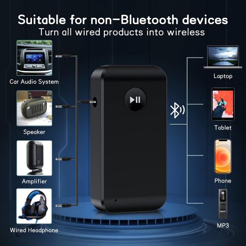  Hntmao Bluetooth Adapter for Car, Bluetooth 5.0 Receiver for Home Stereo/Wired Headphones, Noise Cancelling Bluetooth Receiver for Clear Sound, Hands-Free Call, 12H Battery Life Au