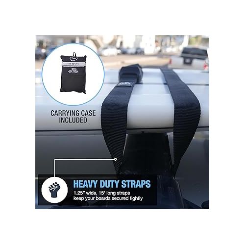  Ho Stevie! Surfboard Tie Down Straps (Pair) for Roof Rack Crossbars - Easy to Use - 'No Scratch' Silicone Buckle Covers Prevent Damage