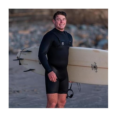  Ho Stevie! Men’s Long Sleeve Short Leg Surfing Springsuit - Chest Zip Spring Suit - Warm Superstretch 2mm Neoprene w/GBS Seams