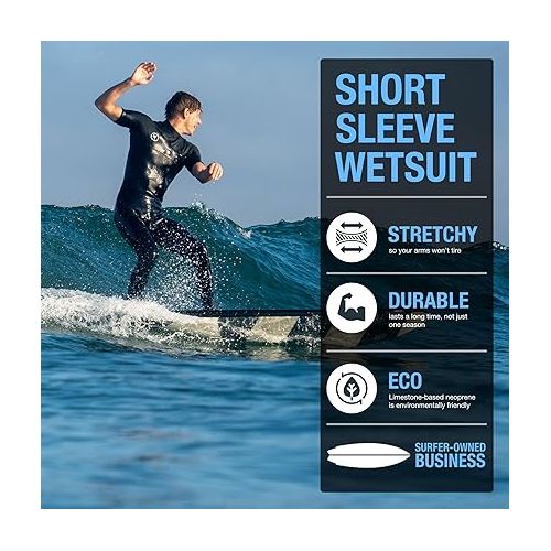  Ho Stevie! Men’s Short Sleeve Long Leg Surfing Springsuit - Chest Zip Spring Suit - Warm Superstretch 2mm Neoprene w/GBS Seams