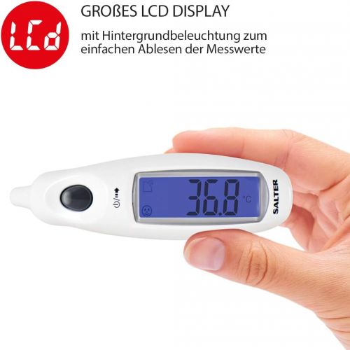  HoMedics SALTER Digitales Medizinisches Ohrthermometer mit Jumbo-Display, Hochprazise Messwerte fuer Erwachsene und Babys, Sofortige Messung, wasserdichte Sonde, Fieberalarm, 10 Speicher, ei