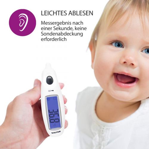  HoMedics SALTER Digitales Medizinisches Ohrthermometer mit Jumbo-Display, Hochprazise Messwerte fuer Erwachsene und Babys, Sofortige Messung, wasserdichte Sonde, Fieberalarm, 10 Speicher, ei