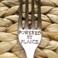 HoarderAndMaker POWERED BY PLANTS - Custom Hand Stamped Fork Funny Hilarious Gag Pun Plant Based Vegan Vegetarian Foodie Food Valentines Day Unique Gift