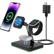 Magnetic Wireless Charger 3 in 1 Wireless Charging Station, Magnetic Charger for iPhone 15/14/13/12 Pro Max/Pro/Mini/Plus,15W Fast Wireless Charger for iWatch Ultra/9/SE/8/7/6/5/4/3/2/Airpods 3 2