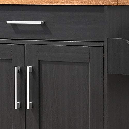  Hodedah Kitchen Island with Spice Rack, Towel Rack & Drawer, Black with Beech Top