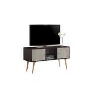 Hodedah Retro Style TV Stand with Two Storage Doors, and Solid Wood Legs, Chocolate