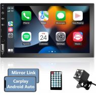 Hodozzy Double Din Car Stereo with Apple Car Play Android Auto 7 Inch Touch Screen Car Radio with Bluetooth Car Player Support Mirror Link FM AM USB AUX-in RCA + Backup Camera + Re