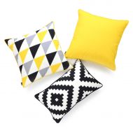 Hofdeco Decorative Outdoor Throw Lumbar Pillow Cover Water Resistant Patio Garden Picnic Decor Vivid Yellow Grey Black Triangle Ikat Diamond 18x18 12x20 Set of 3