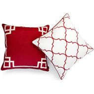 Hofdeco Valentine Indoor Outdoor Pillow Cover ONLY, Water Resistant for Patio Lounge Sofa, Red White Greek Key Moroccan, 20x20, Set of 2