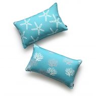 Hofdeco Decorative Outdoor Lumbar Pillow Cover Water Resistant Patio Garden Picnic Decor Aqua Sea Starfish Coral 12x20 Set of 2