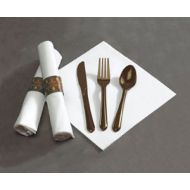 Hoffmaster 119975 Linen-Like CaterWrap Pre-Rolled Dinner Napkin and Heavyweight Cutlery, Earthtone, White/Chocolate (Case of 100)