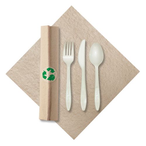  Hoffmaster 119993 Linen-Like Natural CaterWrap Pre-Rolled Napkin Cutlery Made of Renewable Resources, (2 Packs of 50 per case)