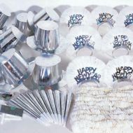 Hoffmaster K10002 60 Piece New Years Silver Holographic Party Kit for a Party of 20, Assorted Pack (Case of 60)