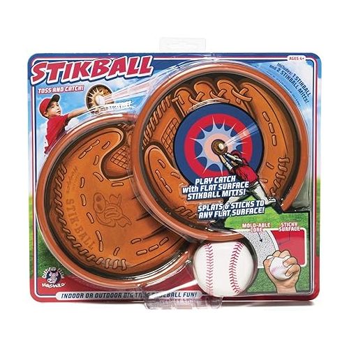  Hog Wild Stikball Toss and Catch - Sticky Baseball and 2 Catcher Mitt Targets - 2 Player - Ages 4+