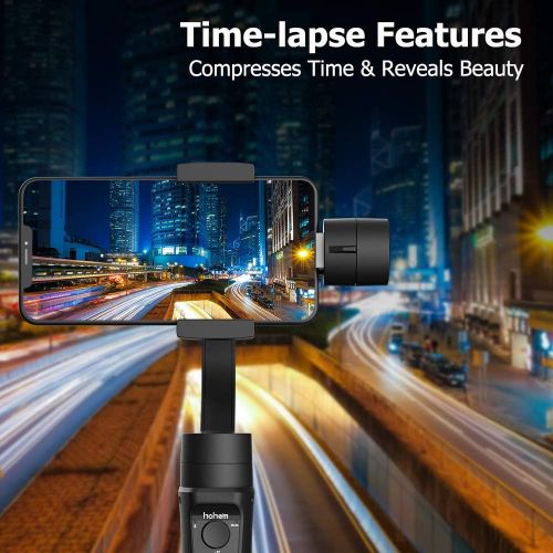  Hohem 3-Axis Gimbal Stabilizer for iPhone 11 PRO MAX X XR XS Smartphone w/Inception Sport Mode Object Face Tracking Motion Time-Lapse Quick Balance Handheld Gimbal for Vlog Youtube