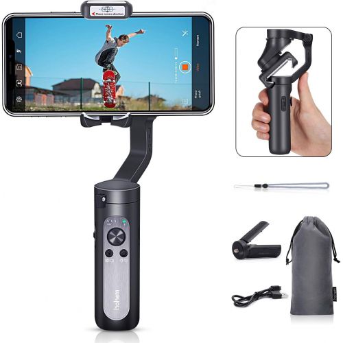  Hohem iSteady X, 3-Axis Foldable Lightweight Gimbal Stabilizer, Supports Moment /Auto-Inception Mode, Perfectly Compatible with iPhone 13/Mini/pro/max & Smartphones (0.57Lbs, Black