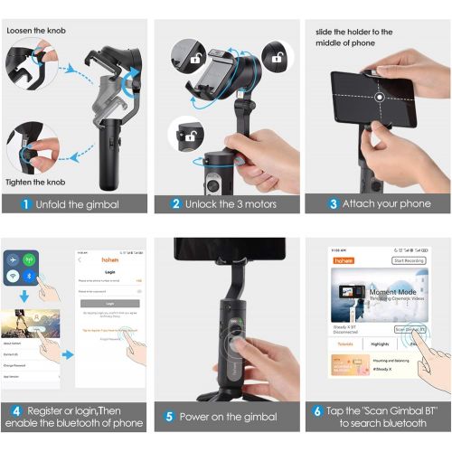  Hohem Gimbal?Stabilizer?for?Smartphone,?3-Axis?Phone stabilizer with Tripod,?Foldable?Phone?Gimbal for Android and iPhone 13 PRO MAX, Stabilizer for Video Recording w