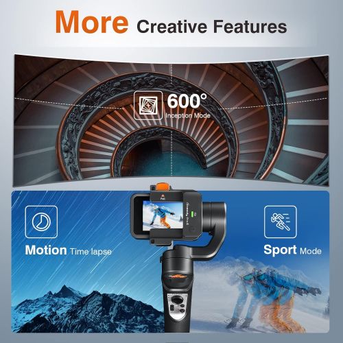  3axis Gimbal Stabilizer for GoPro Action Camera Handheld Pro Gimbal Tripod Stick with Motion Time-Lapse APP Control for Gopro Hero 7,6,5,4,3,SJ CAM,YI Cam,Sony RX0 - Hohem, Black