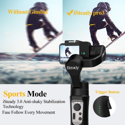  hohem iSteady Pro 3 3-Axis Gimbal Stabilizer for Gopro 8/7/6/5/4, for Osmo Action and Other Action Cameras - Support WiFi & Cable Control ,IPX4Splash Proof(2020 New Version)