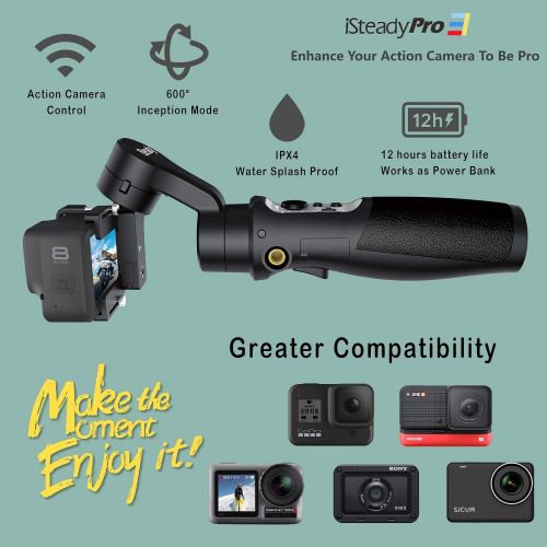  Hohem 3-Axis Action Camera Gimbal Stabilizer for GoPro Hero 8/7/6/5/4/3, OSMO Action, Sony RX0, YI, SJCAM, Insta360 ONE R, WiFi Connection, Splash-Proof, 12H Battery Life, with Tripod, H