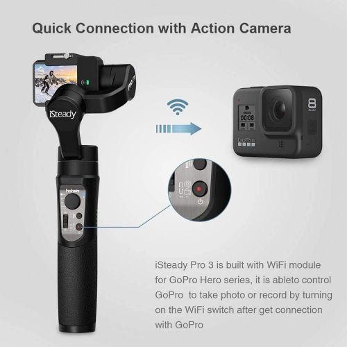  Hohem 3-Axis Action Camera Gimbal Stabilizer for GoPro Hero 8/7/6/5/4/3, OSMO Action, Sony RX0, YI, SJCAM, Insta360 ONE R, WiFi Connection, Splash-Proof, 12H Battery Life, with Tripod, H