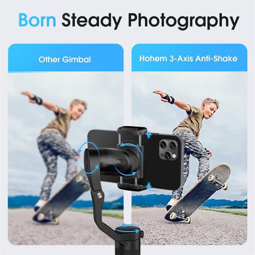  3-Axis Gimbal Stabilizer for Smartphone - Handheld Phone Gimbal w/ Remote Auto Inception Dolly Zoom Foldable Gimbal for iPhone 12 11 Pro Max Samsung S20 for YouTube Vlog - hohem iS