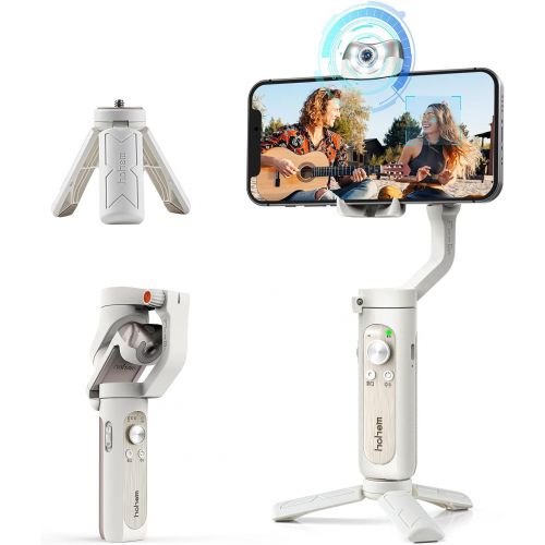  Hohem Gimbal Stabilizer for Smartphone w/ AI Tracking Sensor, 3-Axis Lightweight Foldable Phone Stabilizer w/ Inception Timelapse for iPhone 12 Pro Max/11 Samsung Stream Live Video Vlog,
