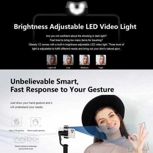  Hohem iSteady V2 3-Axis Gimbal Stabilizer with AI Tracking & Brightness Adjustable LED Video Light Gesture Control Ultralight & Foldable (White)