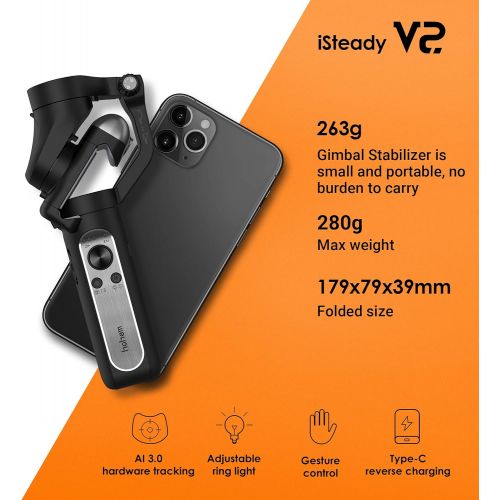  Hohem 3-Axis Gimbal stabilizer for Smartphone Handheld Phone stabilizer Gimbal Face Tracking Gesture Control Type C Reverse Charging Vlog YouTube Live Video Record