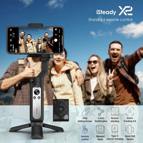  Gimbal Stabilizer for Smartphone, hohem iSteady X2 Gimbal, 3 - Axis Smartphone Gimbal Handheld Stabilizer with Tripod Remote Control Type C Reverse Charging for Vlog YouTube